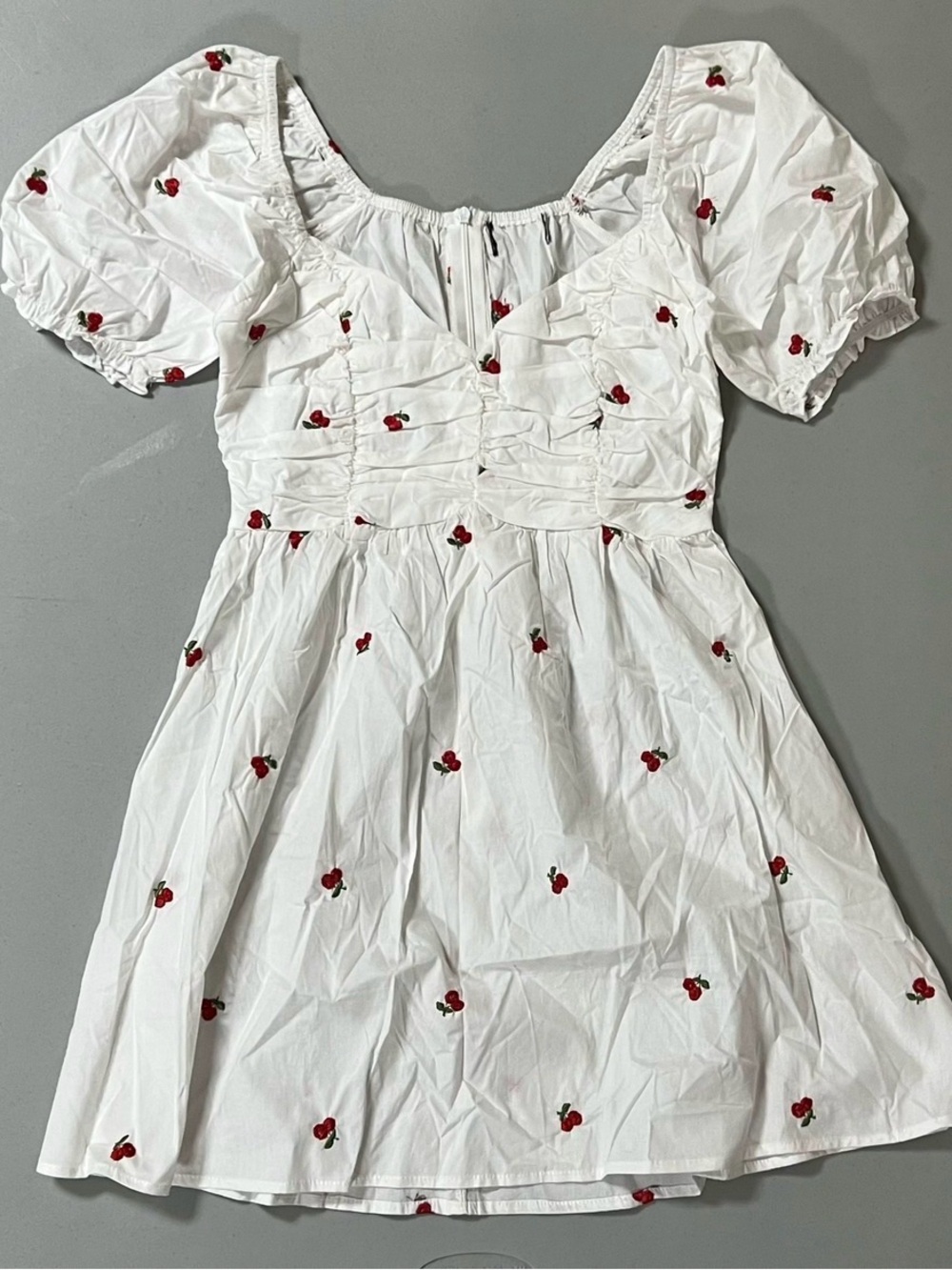 White Red Cherry Cherries Babydoll Mini Dress Size S 🍒✨ #cherry #dress #summer - Picture 2 of 5